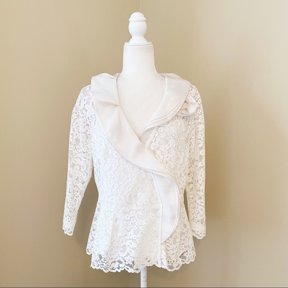 Teri Jon Lace Peplum Ivory Jacket - 10